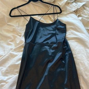 Asymmetrical satin black dress